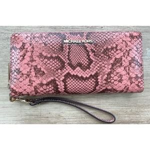 NEW Michael Kors Peach Multi Large Continental Embossed Snake Leather Wallet